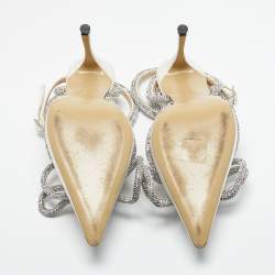 Pre Owned Mach & Mach White Satin Double Bow Crystal Embellished Pumps Size 38