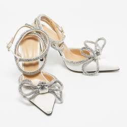 Pre Owned Mach & Mach White Satin Double Bow Crystal Embellished Pumps Size 38