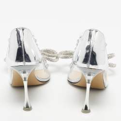 Pre Owned Mach & Mach Silver Patent Leather and PVC Double Bow Pumps Size 35