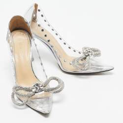 Pre Owned Mach & Mach Silver Patent Leather and PVC Double Bow Pumps Size 35