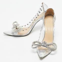 Pre Owned Mach & Mach Silver Patent Leather and PVC Double Bow Pumps Size 35