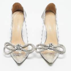 Pre Owned Mach & Mach Silver Patent Leather and PVC Double Bow Pumps Size 35