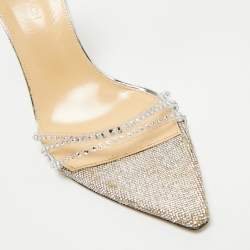 Pre Owned Mach & Mach Silver Leather and PVC Crystal Embellished Ankle Strap Sandals Size 39.5