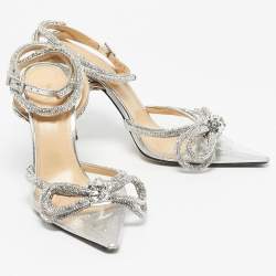 مملوكة مسبقًا صندل ماخ أند ماخ فضي من الجلد وبي في سي مزين بالكريستال مع حزام للكاحل مقاس 39.5