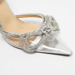 مملوكة مسبقًا صندل ماخ أند ماخ فضي من الجلد وبي في سي مزين بالكريستال مع حزام للكاحل مقاس 39.5