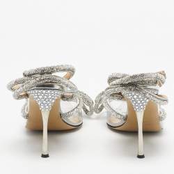 مملوكة مسبقًا صندل ماخ أند ماخ فضي من الجلد وبي في سي مزين بالكريستال مع حزام للكاحل مقاس 39.5