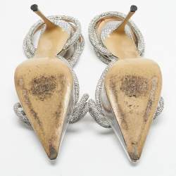 مملوكة مسبقًا صندل ماخ أند ماخ فضي من الجلد وبي في سي مزين بالكريستال مع حزام للكاحل مقاس 39.5