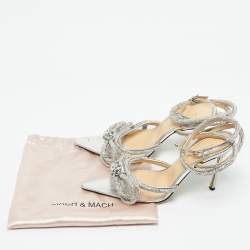 مملوكة مسبقًا صندل ماخ أند ماخ فضي من الجلد وبي في سي مزين بالكريستال مع حزام للكاحل مقاس 39.5