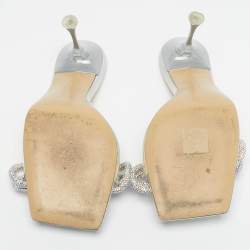 Pre Owned Mach & Mach Iridescent PVC Crystal Embellished Double Bow Slide Sandals Size 39.5