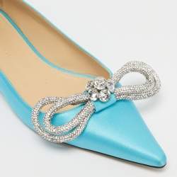 Pre Owned Mach & Mach Blue Satin Double Bow Ballet Flats Size 37.5