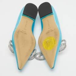 Pre Owned Mach & Mach Blue Satin Double Bow Ballet Flats Size 37.5