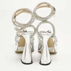 Pre Owned Mach & Mach Silver Leather and PVC Double Bow Platform Pumps Size 38.5