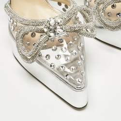 Pre Owned Mach & Mach Silver Leather and PVC Double Bow Platform Pumps Size 38.5