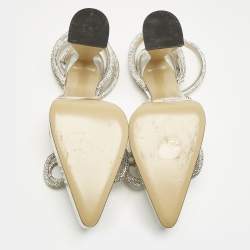 Pre Owned Mach & Mach Silver Leather and PVC Double Bow Platform Pumps Size 38.5