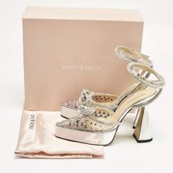 Pre Owned Mach & Mach Silver Leather and PVC Double Bow Platform Pumps Size 38.5