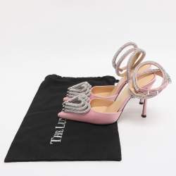 Pre Owned Mach & Mach White Satin Crystal Embellished Triple Heart Ankle Wrap Pumps� Size 36