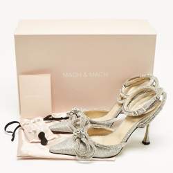 Pre Owned حذاء كعب عالي ماتش أند ماتش ساتان وردي فاتح / فضي مزدوج القوس مرصع كريستال مقاس 38.5