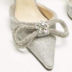 Pre Owned حذاء كعب عالي ماتش أند ماتش ساتان وردي فاتح / فضي مزدوج القوس مرصع كريستال مقاس 38.5