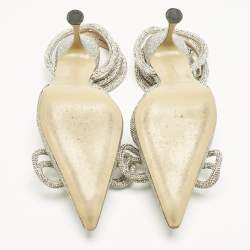 Pre Owned حذاء كعب عالي ماتش أند ماتش ساتان وردي فاتح / فضي مزدوج القوس مرصع كريستال مقاس 38.5