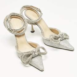 Pre Owned حذاء كعب عالي ماتش أند ماتش ساتان وردي فاتح / فضي مزدوج القوس مرصع كريستال مقاس 38.5