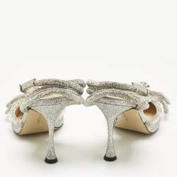 Pre Owned حذاء كعب عالي ماتش أند ماتش ساتان وردي فاتح / فضي مزدوج القوس مرصع كريستال مقاس 38.5