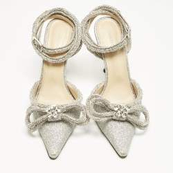 Pre Owned حذاء كعب عالي ماتش أند ماتش ساتان وردي فاتح / فضي مزدوج القوس مرصع كريستال مقاس 38.5