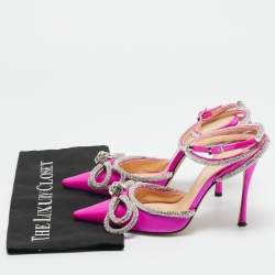 Pre Owned Mach & Mach Purple Satin Crystal Embellished Double Bow Pumps Size 36.5