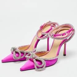 Pre Owned Mach & Mach Purple Satin Crystal Embellished Double Bow Pumps Size 36.5