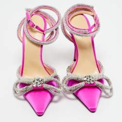 Pre Owned Mach & Mach Purple Satin Crystal Embellished Double Bow Pumps Size 36.5