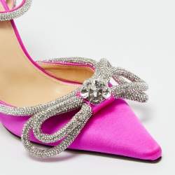 Pre Owned Mach & Mach Purple Satin Crystal Embellished Double Bow Pumps Size 36.5