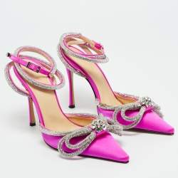 Pre Owned Mach & Mach Purple Satin Crystal Embellished Double Bow Pumps Size 36.5
