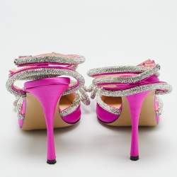 Pre Owned Mach & Mach Purple Satin Crystal Embellished Double Bow Pumps Size 36.5
