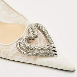 Pre Owned Mach & Mach White Mesh and Satin Triple Heart Pumps Size 39