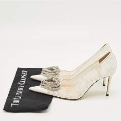 Pre Owned Mach & Mach White Mesh and Satin Triple Heart Pumps Size 39