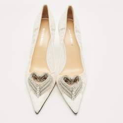 Pre Owned Mach & Mach White Mesh and Satin Triple Heart Pumps Size 39