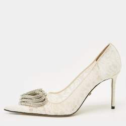 Pre Owned Mach & Mach White Mesh and Satin Triple Heart Pumps Size 39