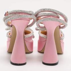 Pre Owned Mach & Mach Light Pink Satin Double Bow Crystal Embellished Platform Pumps Size 38