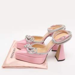 Pre Owned Mach & Mach Light Pink Satin Double Bow Crystal Embellished Platform Pumps Size 38