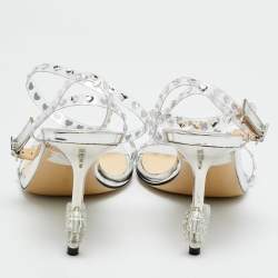 Pre Owned Mach & Mach Transparent PVC Heart Crystal Slingback Sandals Size 38.5
