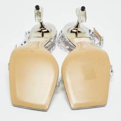 Pre Owned Mach & Mach Transparent PVC Heart Crystal Slingback Sandals Size 38.5