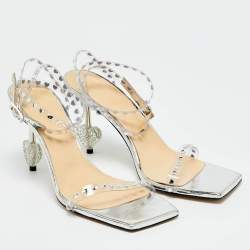 Pre Owned Mach & Mach Transparent PVC Heart Crystal Slingback Sandals Size 38.5