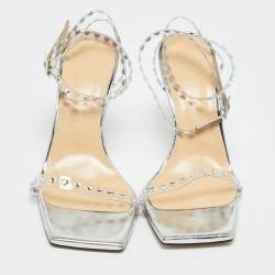 Pre Owned Mach & Mach Transparent PVC Heart Crystal Slingback Sandals Size 38.5