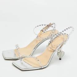 Pre Owned Mach & Mach Transparent PVC Heart Crystal Slingback Sandals Size 38.5