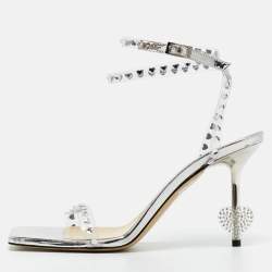 Pre Owned Mach & Mach Transparent PVC Heart Crystal Slingback Sandals Size 38.5