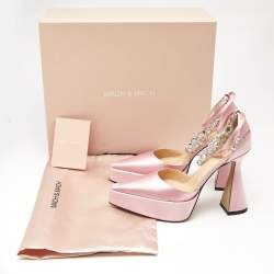 Pre Owned Mach & Mach Light Pink Satin Bow Chain Platform Pumps Size 39