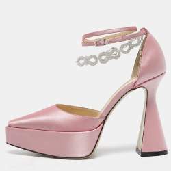 Pre Owned Mach & Mach Light Pink Satin Bow Chain Platform Pumps Size 39