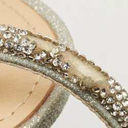 Pre Owned Mach & Mach Silver Glitter Double Bow Crystal Embellished Pumps Size 35