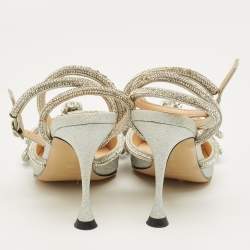 Pre Owned Mach & Mach Silver Glitter Double Bow Crystal Embellished Pumps Size 35