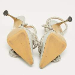 Pre Owned Mach & Mach Silver Glitter Double Bow Crystal Embellished Pumps Size 35