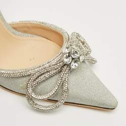 Pre Owned Mach & Mach Silver Glitter Double Bow Crystal Embellished Pumps Size 35